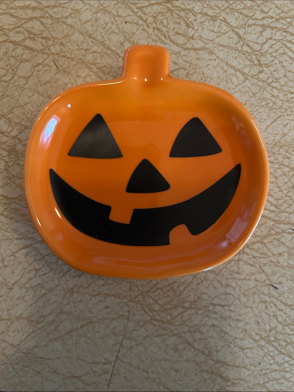 Orange Jack-O'-Lantern Ceramic Trinket Tray